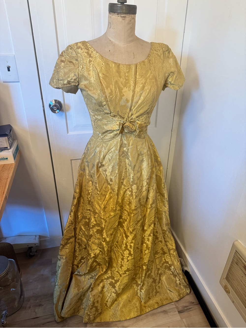Vintage Emma Domb Gold Brocade Jacquard Gown Dress 12